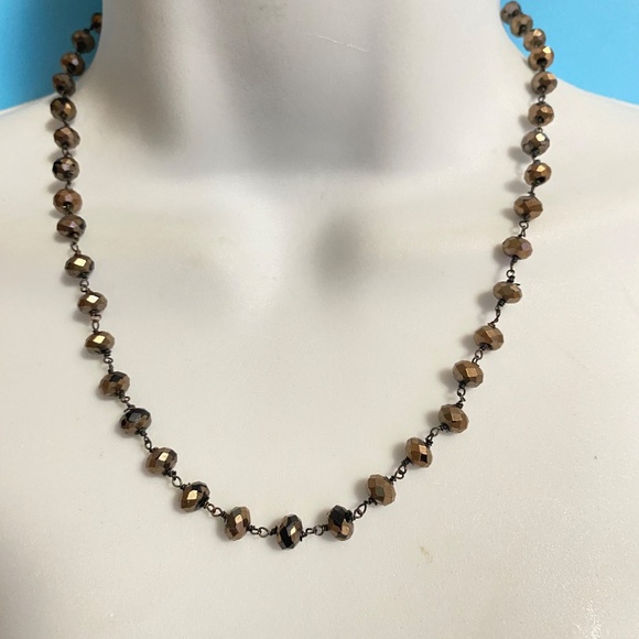 FOSSIL Copper & Black Crystal Glass Beads Necklace Bohemian Minimalist - Picture 5 of 7